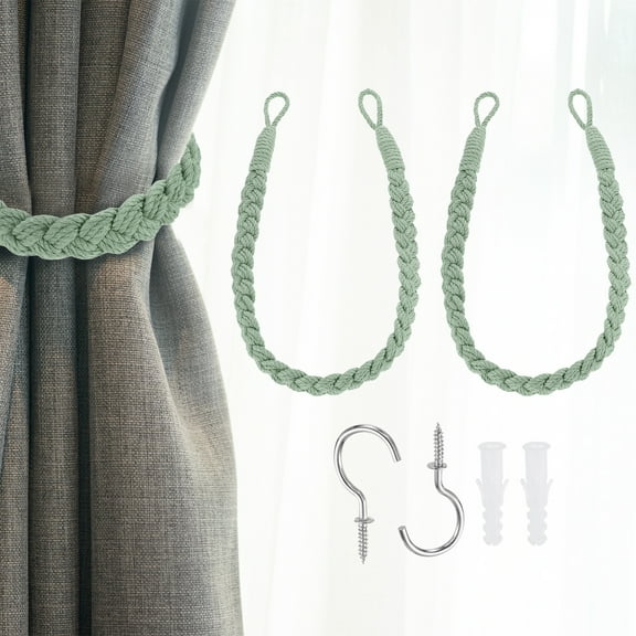 2Pcs Rope Curtain Tiebacks, 23.6" Hand-Woven Curtain Holdback, Green