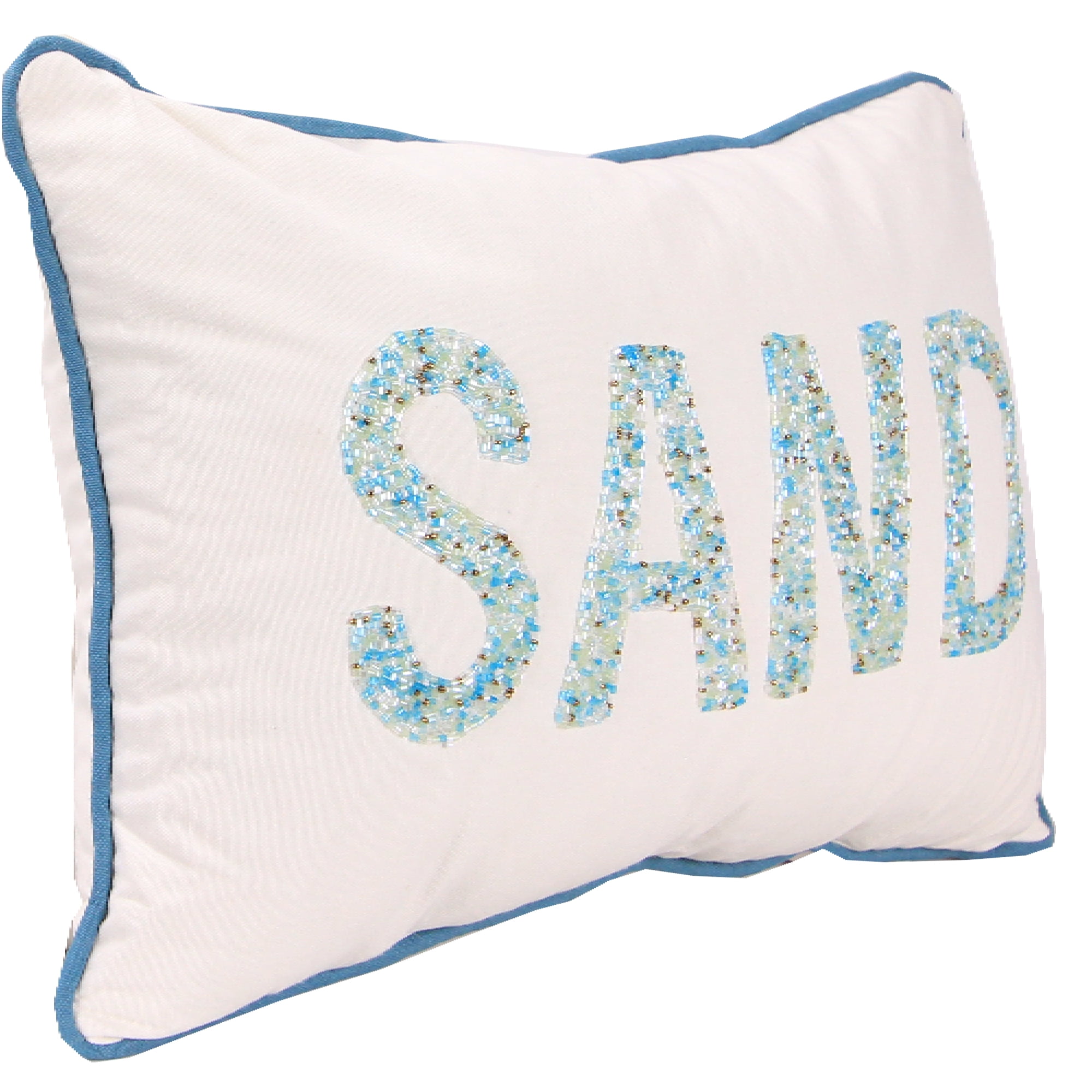 Jordan Manufacturing 20" x 14" Cream and Dark Aqua Sand Nautical Rectangular Reversible Decorative Lumbar Throw Pillow with Welt