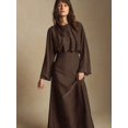thumbnail image 6 of Brown Round Neck Batwing Sleeve Elegant Midi Dress For Women, 6 of 7