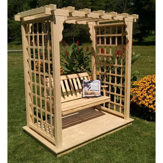 A & L Furniture Lexington 7.25 ft. High Wood Arbor with Deck and Swing