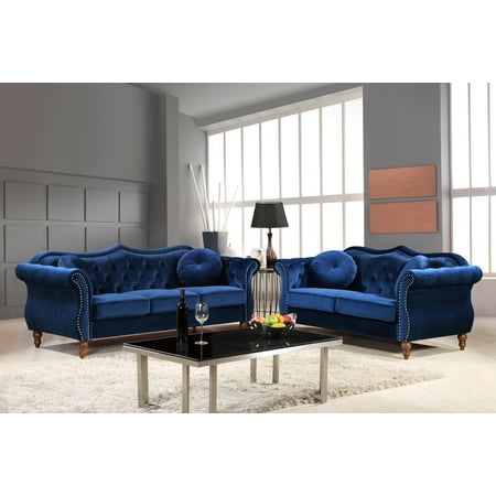 Uspridefurniture Carbon Classic Nail - head Chesterfield 2 Piece Living Room Set Blue