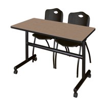 Regency Kobe 48 x 24 in. Flip-Top Training Nesting Table- Noble Oak, 2 M Stack Chairs- Black