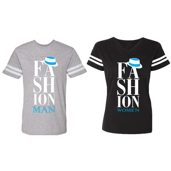 Fashion Man Woman Matching Couple Cotton Jerseys (Men Heather / Women Black) (Men S / Women S)