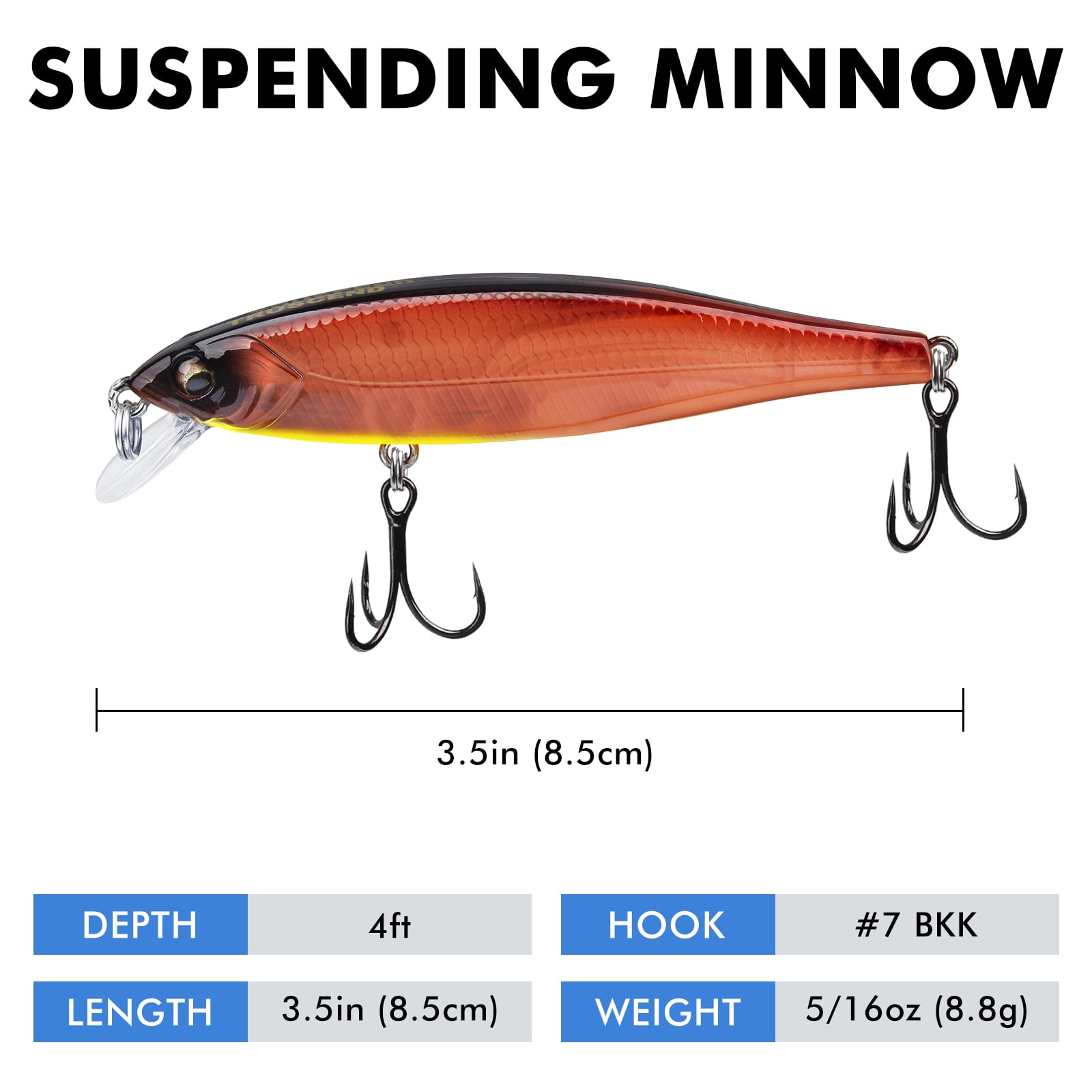 TRUSCEND Suspending Jerkbait with BKK Hook, Rattle Minnow Fishing Lures with Long Casting Weight Transfer System, Natural Wiggle Action Twitchbait, Freshwater Bait for Bass Walleye Pike Trout Striper