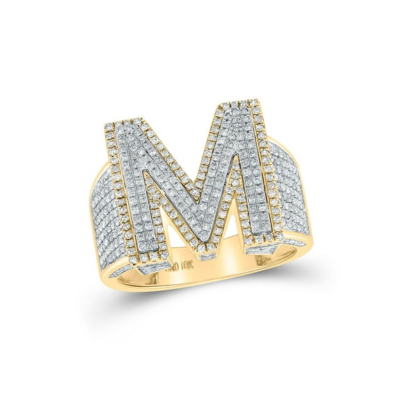 10kt Two-tone Gold Mens Round Diamond Initial M Letter Ring 1-1/5 Cttw