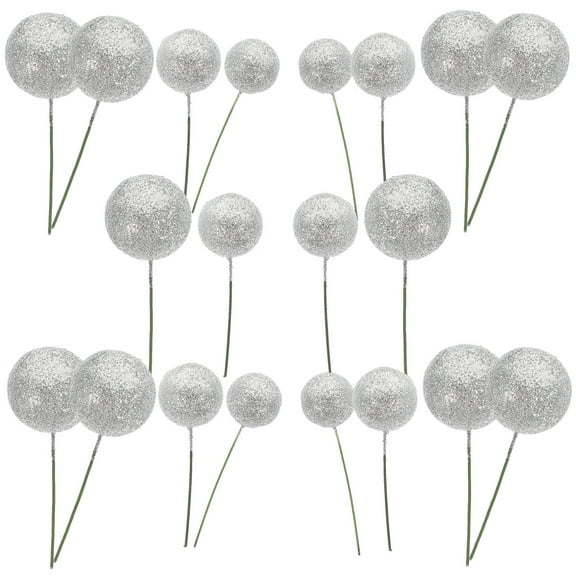 Milisten 20Pcs Plated Silver Multi Use Cake Balls Foam and Iron Material Glitter Effect for Cupcake and Cake Decor