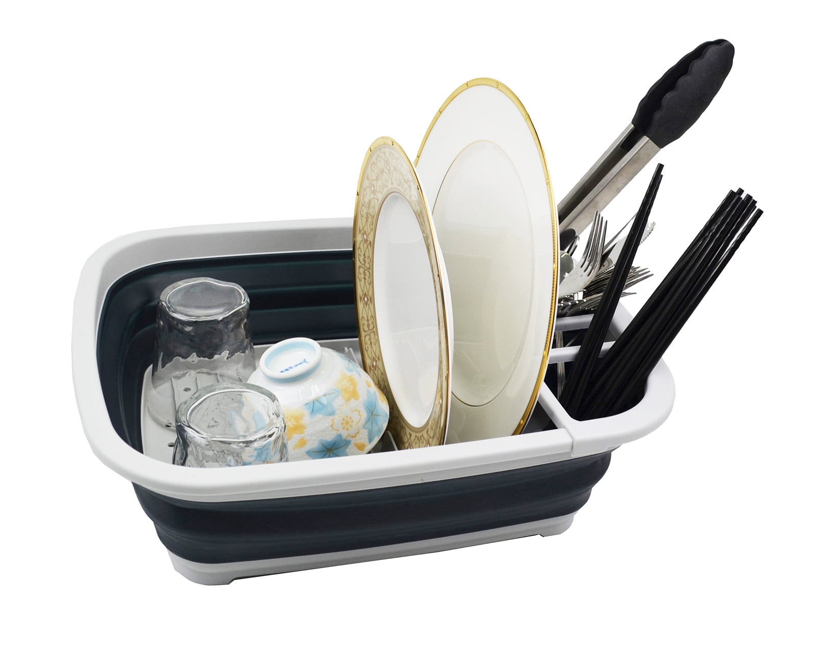 SAMMART 8L (2.11Gallons) Collapsible Dish Drainer - Foldable Drying Rack - Portable Dinnerware Organizer - Space Saving (Grey/Slate Grey