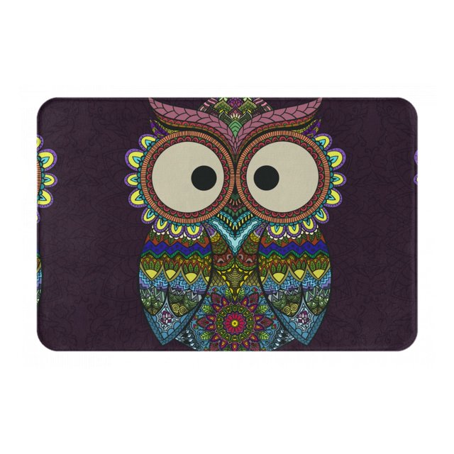 Balery Boho Owl Felpudo de franela, resistente a las manchas y a la decoloración, para uso interior y exterior, fácil de limpiar, 40 x 60 cm