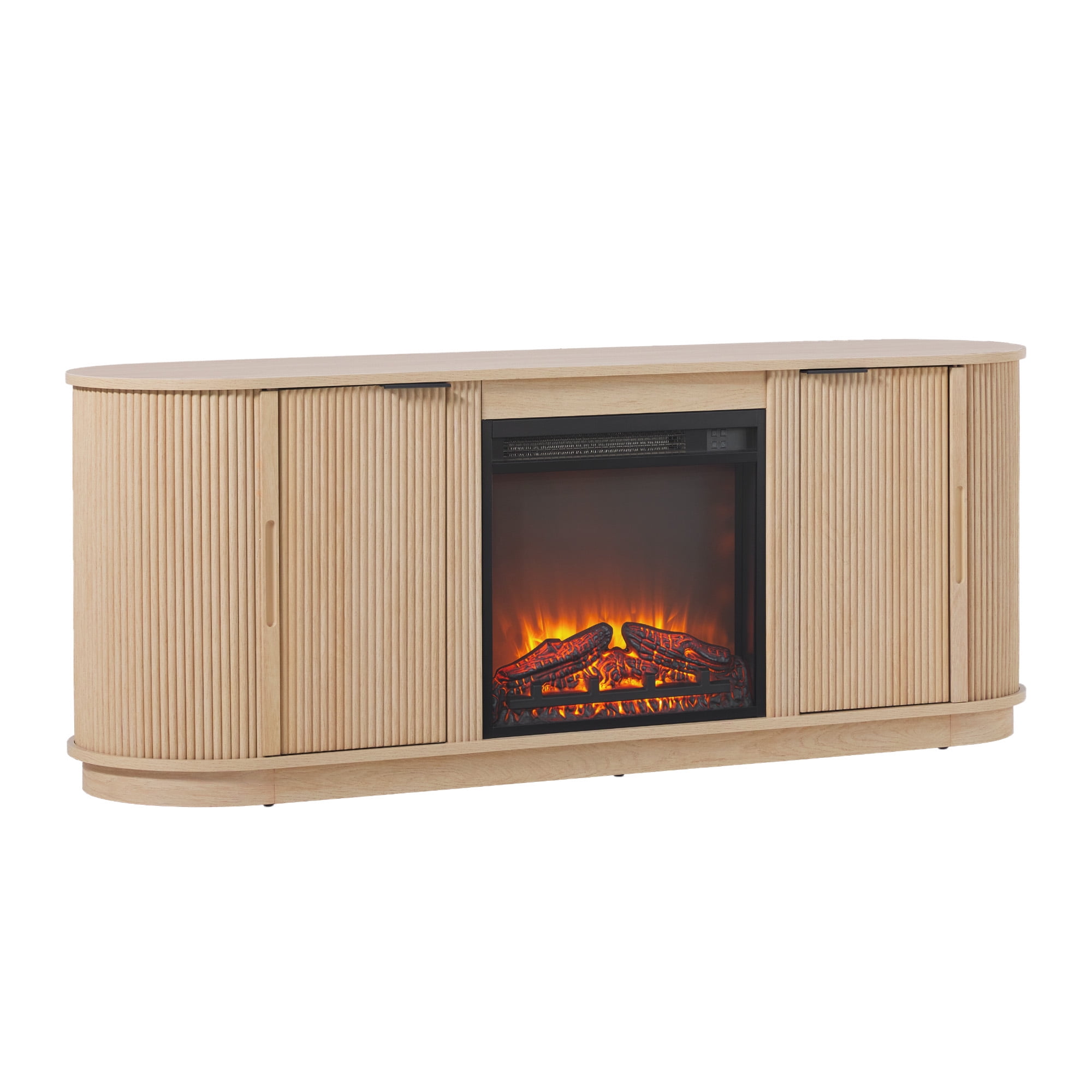 Walker Edison Modern Reeded 60” Fireplace TV Stand - Mocha