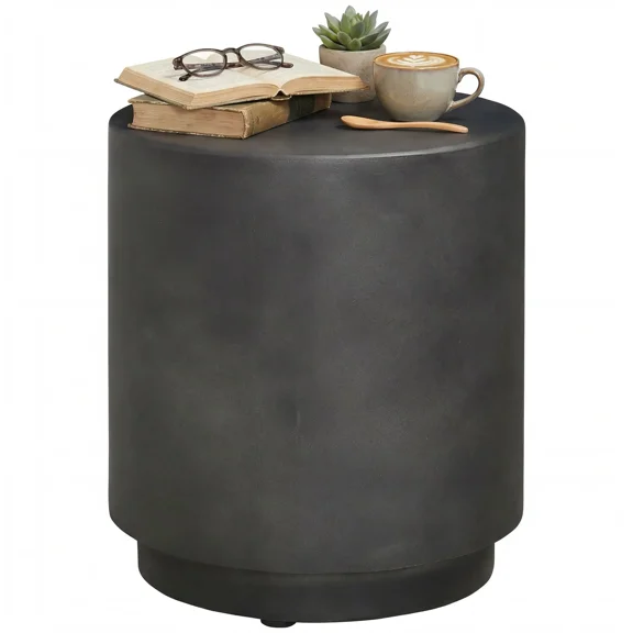Lightweight Accent Table with Concrete Finish – Round Side Table