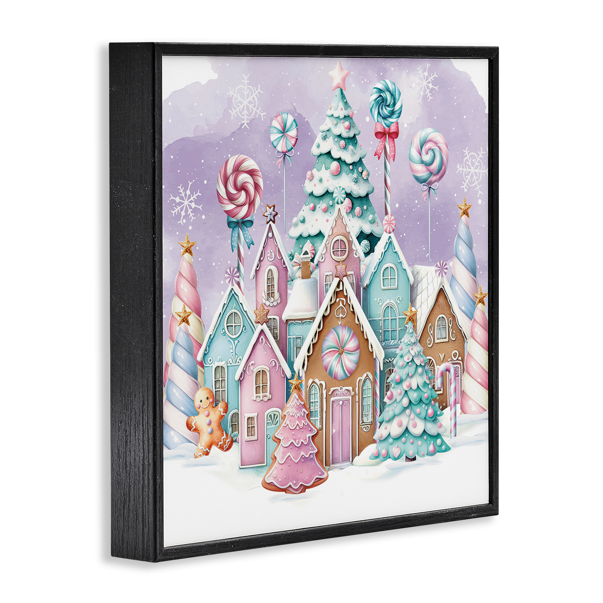 Stupell Industries Gingerbread Candy Town Holiday Painting Black Framed Art Prints Wall Art, 12 x 12