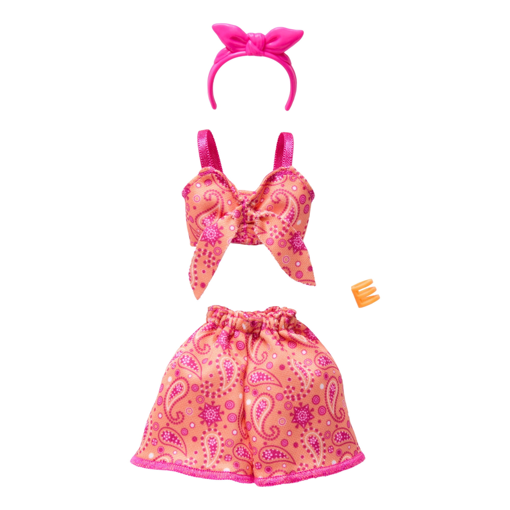 Barbie Style Complete Looks with Orange and Pink Paisley Shorts and Top, Headband and Bracelet