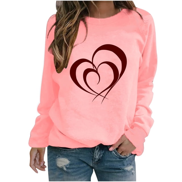 Amzcrzy Valentine's Day Valentines Chemises pour Femmes Tendance Imprimé Cœur Tee Tops Décontracté Confortable Col Rond Printemps Été Tops Classique Polyvalent Manches Longues T-Shirts
