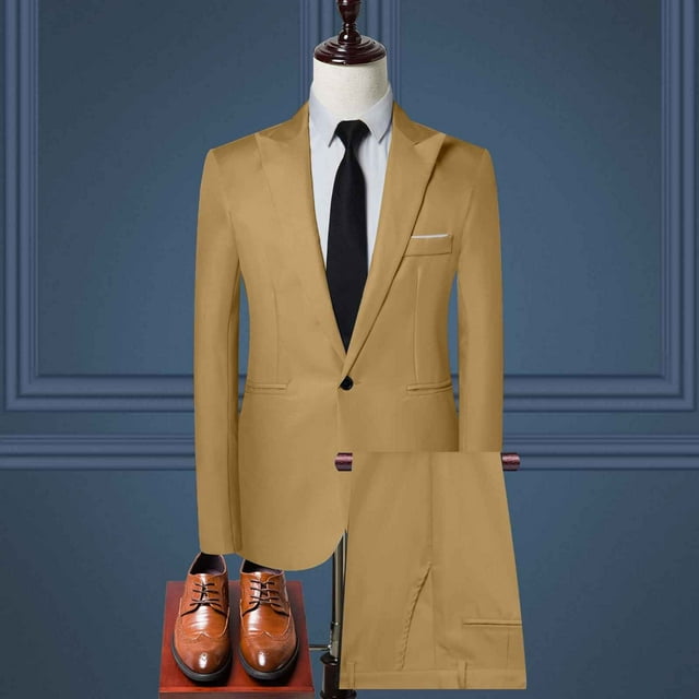 Mens Suit Elegant Solid One Button Slim Fit Party Set for Men- Formal Apparel and Timeless Wardrobe