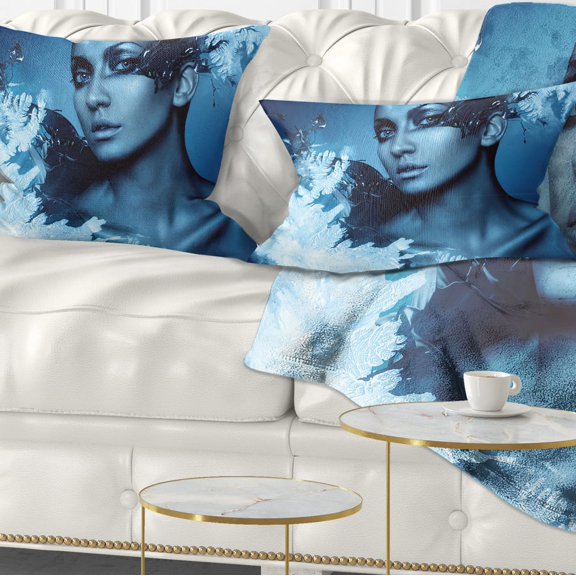 Designart Woman with Snow Splash - Portrait Throw Pillow - 12x20