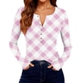 thumbnail image 5 of ZUKMRJPC Women's Long Sleeve Knit Shirts Fashion Vintage Plaid Slim Fit Pullover Tees Casual Trendy Button Down V Neck T Shirt, 5 of 8