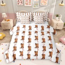 Homewish Cowgirl Cowboys Boots 7pcs Bedding Comforter Set,Rustic Western Farmhouse Queen Bedding Sets,Brown White Queen Sheet Sets For Boys Girls,Microfiber Bedroom Decor Reversible