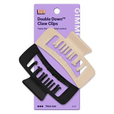 Gimme Beauty Claw Clip Thick Double Teeth Rectangle Black/Tan ps 2ct