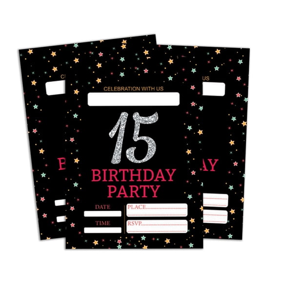 Darling Souvenir Carte d'Invitation d'Anniversaire Noir Imprimable Remplissage Élégant Ou Écrire en Blanc Invitations de Fête 28 Pcs 5 x 7 Pouces
