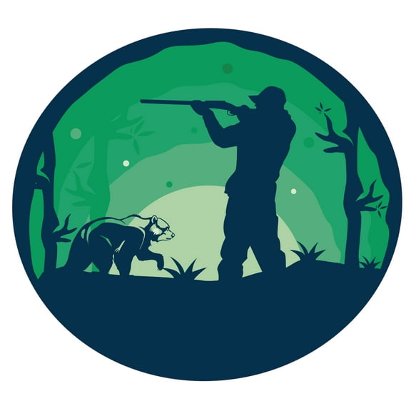 Removable Bedroom Living Room Decor Grizzly Brown Bear Hunter Silhouette Forest Trees Design Wall Decal - 18" x 20" Vinyl Adhesive Home Art Multi-colored Hunting Multi-colored Decoration Sticker