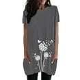 thumbnail image 1 of WEIYLL T-Shirts pour Femmes Col Rond avec Poche Imprimé Pissenlit Long Gris Foncé Tailles L, 1 of 4