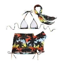 Gubotare Women's Bikini Swimsuits Women's 3 Piece Bikini Set Solid Color with Wrap Coverup Halter Triangle Swimsuits (Black,XL)