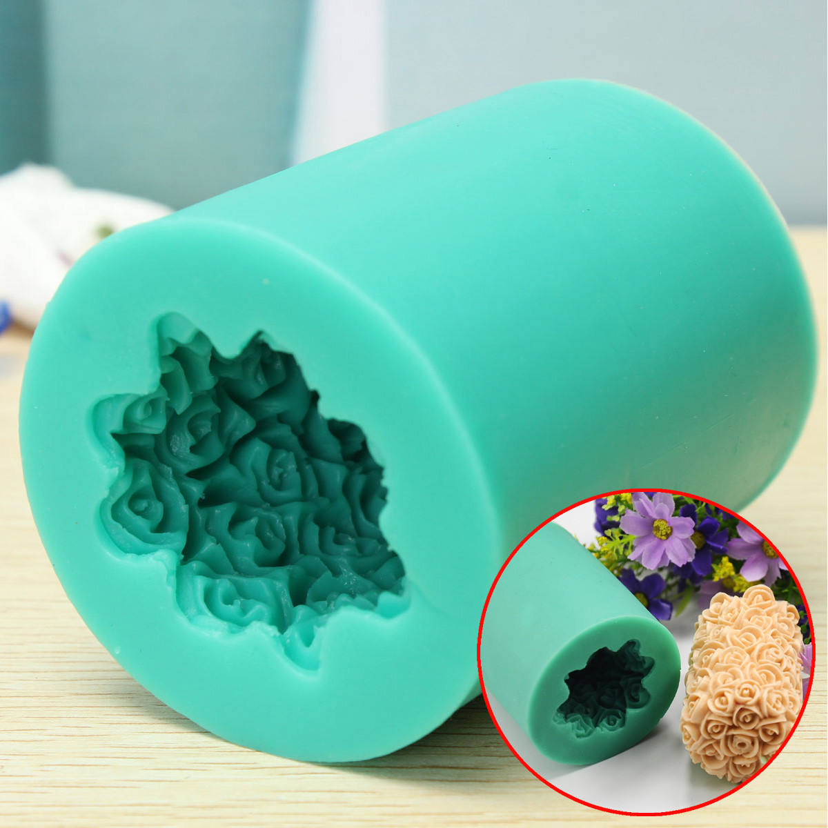 3D Silicone Rose Flower Candle Soap Making Mould Mold Cylinder Wedding