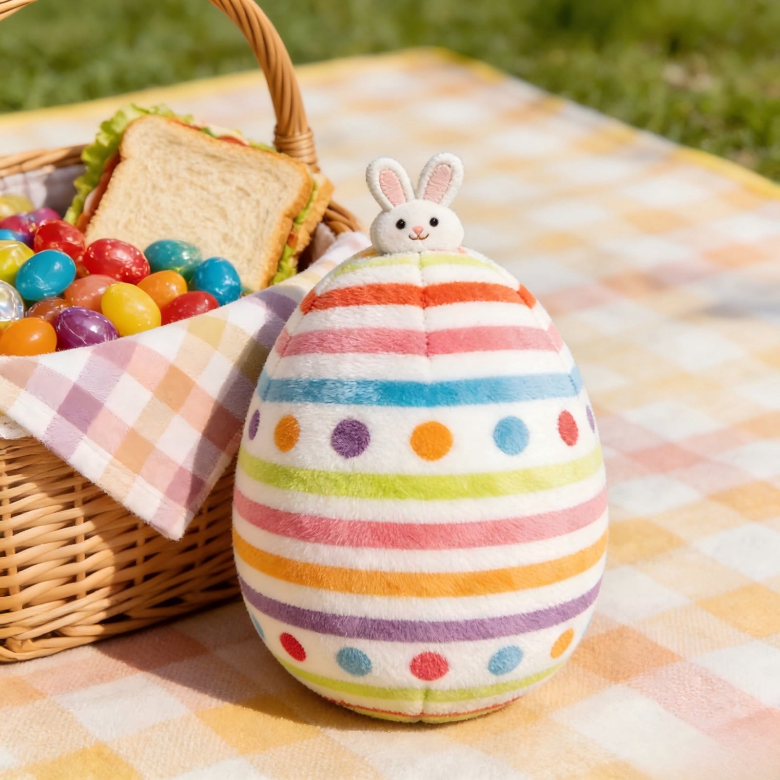 WWG Easter Bunny with Egg Stuffed Toy Set Soft Plush Bunny and Colorful Easter Eggs Decor for Basket Stuffers Spring Party Favors Kids Gift Indoor Outdoor