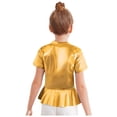 thumbnail image 4 of inlzdz Toddler Girls Metallic Ruffle Hem Top Kids Short Sleeve Sparkly T-shirt Jazz Dance Shirt Peplum Tee Gold 120, 4 of 5