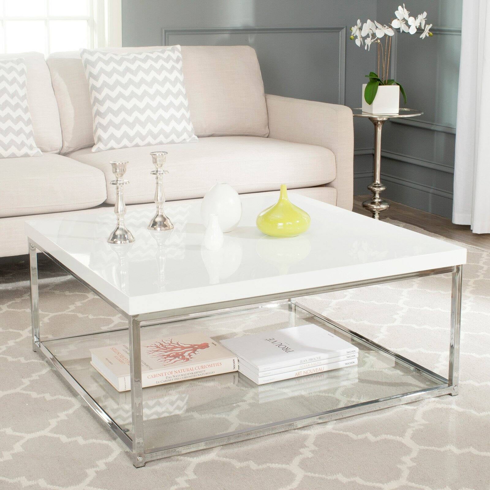 SAFAVIEH Malone Chrome High Gloss Coffee Table White / Chrome