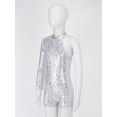 thumbnail image 4 of Doomiva Kids Girls Sequins Single Long Sleeve Ballet Jazz Latin Dance Leotard Biketard Unitard Dancewear Silver 16, 4 of 7