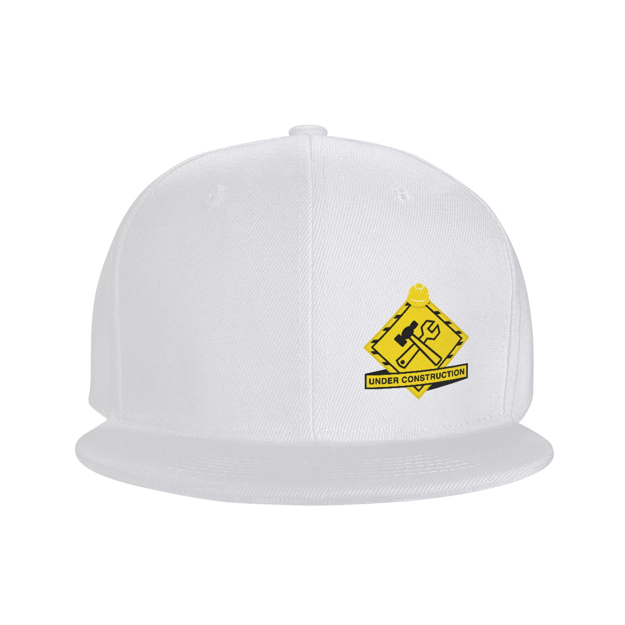 TEQUAN Flat Brim Hat Snapback Hats Under Construction Building Pattern Adjustable Men Baseball Cap White