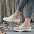 thumbnail image 5 of Floleo Women's Backless Slip On Floral Embroidery Knit Mule Sneakers, Breathable Mesh Wedge Sole Casual Daily Walking Footwear(Beige,5.5), 5 of 7