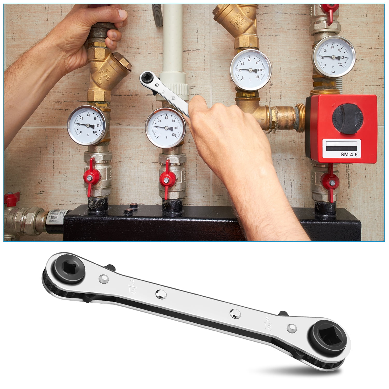 Ratchet Wrench WADEO Ratcheting Service Wrench 3/8” to 1/4” with Hex