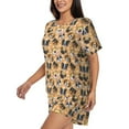 thumbnail image 2 of Uemuo Cute Dogs Head Pattern Women's Short-Sleeved Pajama, Button-Front Loungewear, 2-Piece Summer Sleepwear, Elastic Drawstring Shorts-Large, 2 of 7