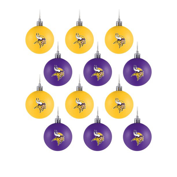 FOCO NFL Minnesota Vikings Juego de 12 adornos navideños para árbol colgante con bolasJuego de 12 adornos navideños para árbol colgante con bolas, color del equipo, talla única
