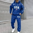 thumbnail image 6 of USA UNITED STATES Men's Big and Tall 2-Piece Set, Solid Color Printed Sweatshirt and Pants, Casual Lounge Wear For Winter Relaxing and Home,Royal Blue,S, 6 of 6