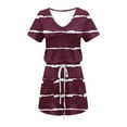 thumbnail image 3 of yillto Mini Dress for Women Casual V Neck Dresses with Pockets Trendy Short Sleeve Drawstring Dresses, 3 of 5