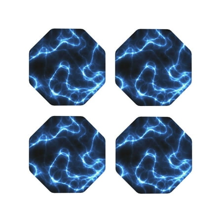 

Tideii Blue Lightning for Leather Coasters 4 Pieces Anti-fouling and Anti-scalding Decorative Coasters Suitable for Restaurants Kitchens Coffee Shops-Octagon
