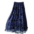 thumbnail image 2 of Womens Floral Midi Skirt, High Waisted Double-Layer a Line Flower Mesh Tulles Elegant Pleated Skirt Blue One Size, 2 of 7