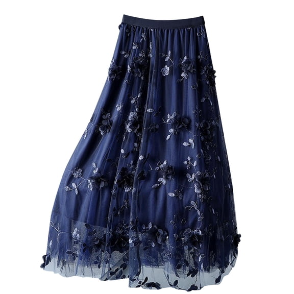 Yievot Womens Floral Tulle Skirts High Waisted A-Line Mesh Layered Midi Skirts for Party Casual