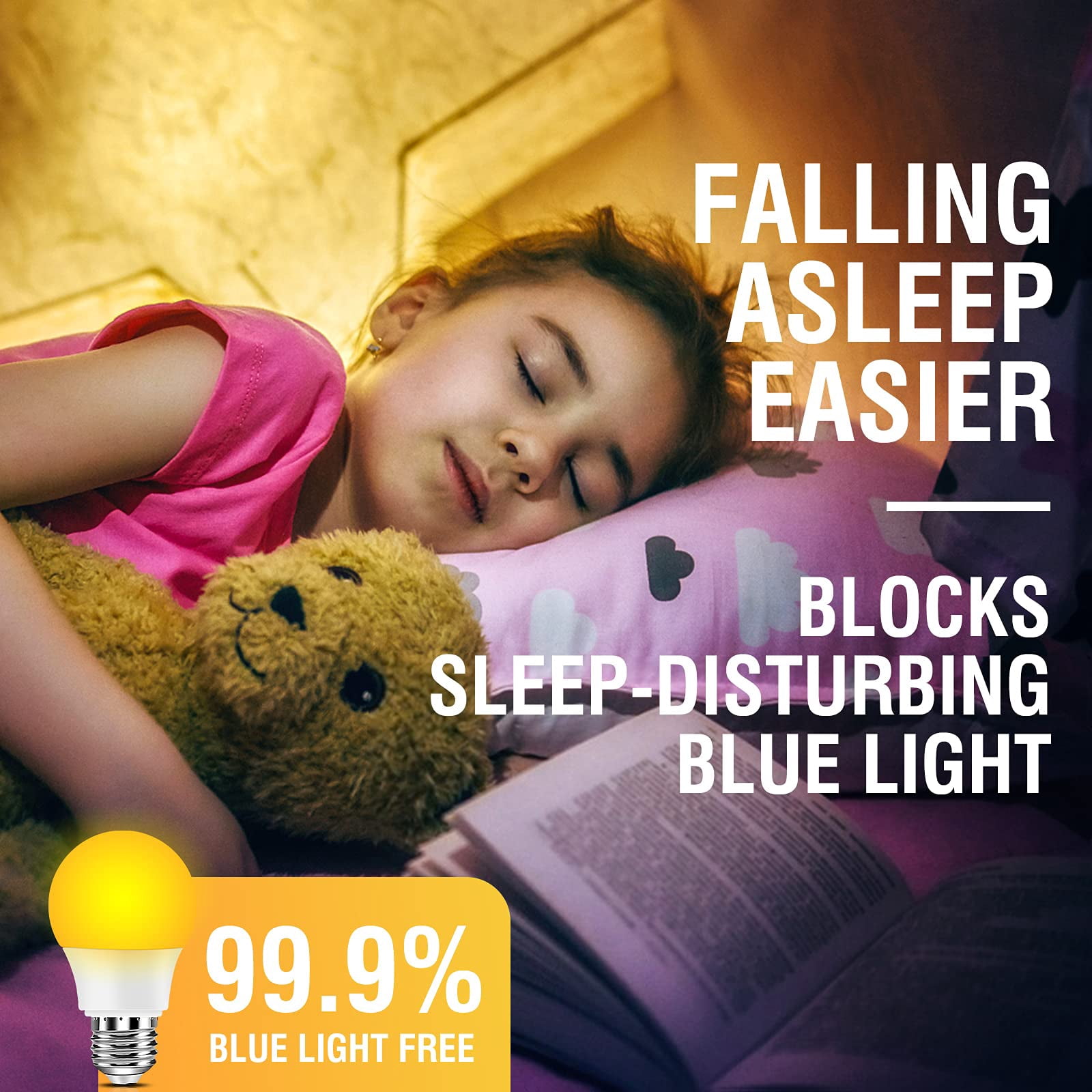 Neporal 7W Sleep Light Bulbs, 1800K Blue Light E26/27 Blocking Night Light Bulbs, Amber Light Bulbs- 3 Pcs