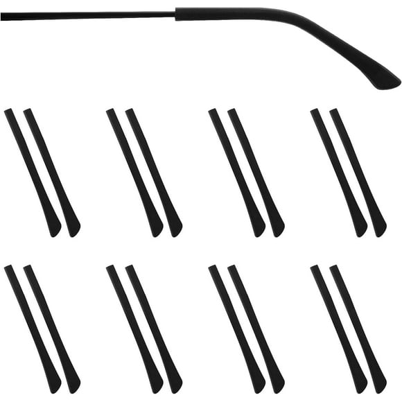 Qucyy 8 Pairs Eye Glasses Ear Grippers, Soft Silicone Glasses End Tips Ear Sock Sleeve Replacement for Thin Metal Eyeglass Legs, Glasses Temple Tips Eye Glass Repair Kit (Black)