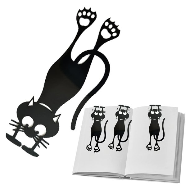 Marcapáginas de gato negro, marcapáginas antideslizante de dibujos animados 3D, marcadores de libros huecos de animales locos para amantes de los gatos, marcas para amantes de la lectura