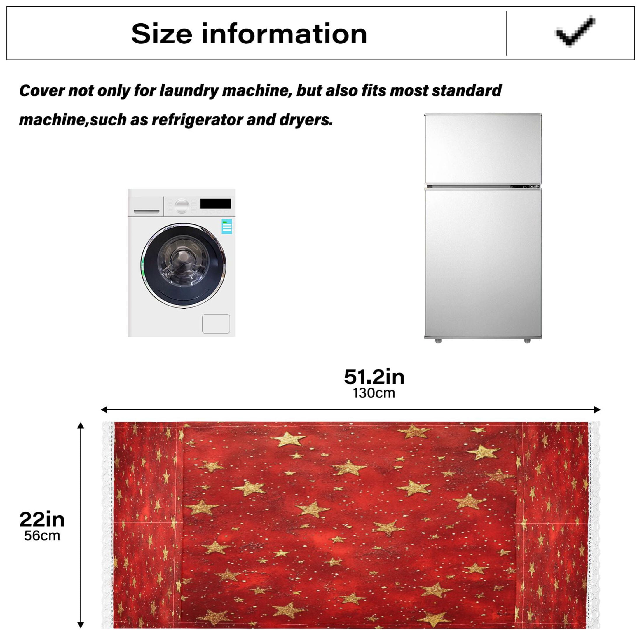 Red Background with Golden StarsWasher and Dryer Covers Dust-Proof and Oil Resistant Fridge Cover with 4 Storage Pockets Washing Machine Top Cover for Laundry Kitchen Home 51.2 x 22 In