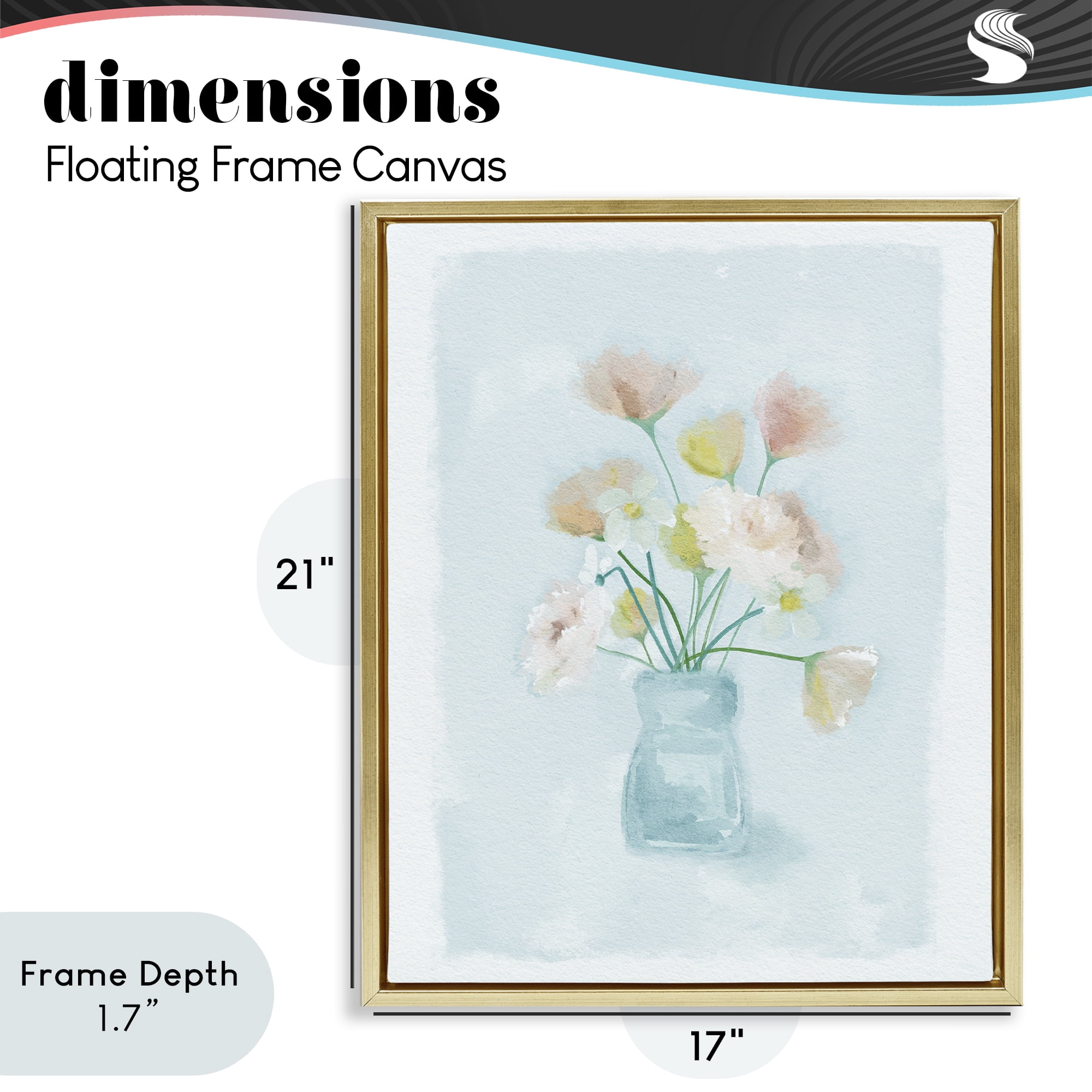 Stupell Industries Pretty Florals in Vase Gold Framed Floater Canvas Wall Art, design by Leah Straatsma