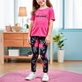 thumbnail image 4 of Girls Floral Lounge Set Size 6 Two Piece Cotton Fall Outfits Cute Short Sleeve Tees Leggings Summer Cute Clothes 3 Years, Hot Pink, 4 of 5