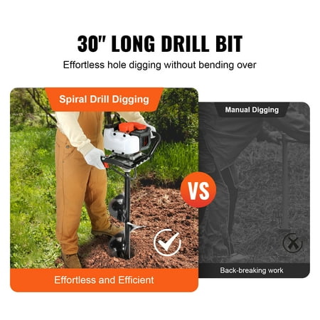 BENTISM Post Hole Digger 52cc Gas Powered Earth Digger 2 Auger Drill Bit 6" & 10"