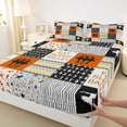 thumbnail image 3 of Homewish Eat Sleep Ballet Bed Sheets for Kids, Chic Stripes Lines King Sheets, Orange Buffalo Patchwork Sheet Set, Breathable Home Decor, 4 Pieces, 3 of 7