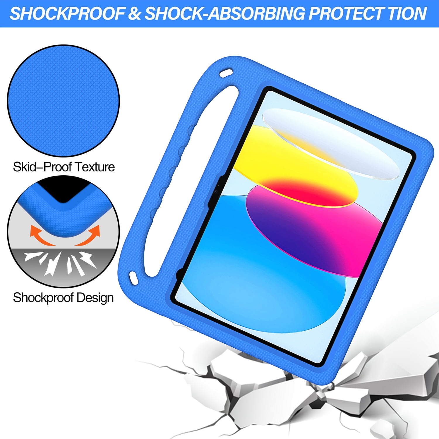 ELEHOLD for iPad 10th Generation 10.9" 2022 Rugged Case Kids Friendly EVA Full Body Protective Handle Grip Pencil Holder Kickstand Shockproof Kids Case for iPad 10th,Blue